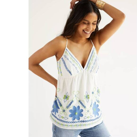 New Anthropologie x Forever That Girl Jordan Eyelet Babydoll Tank $118 Floral - Picture 1 of 5